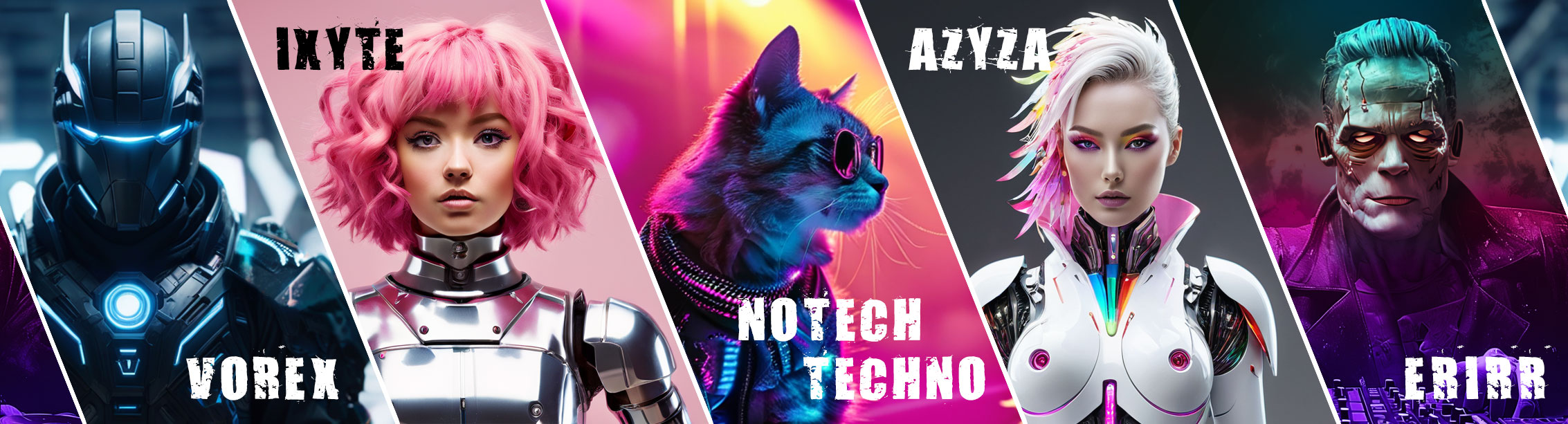 Vorex the scifi robot, Ixyte is the fun loving partier, Notech Techno is just a cool cat, Azyza is colorfully dark, and Erirr is an accumulation of styles that are living and deceased - for Audia Soundex